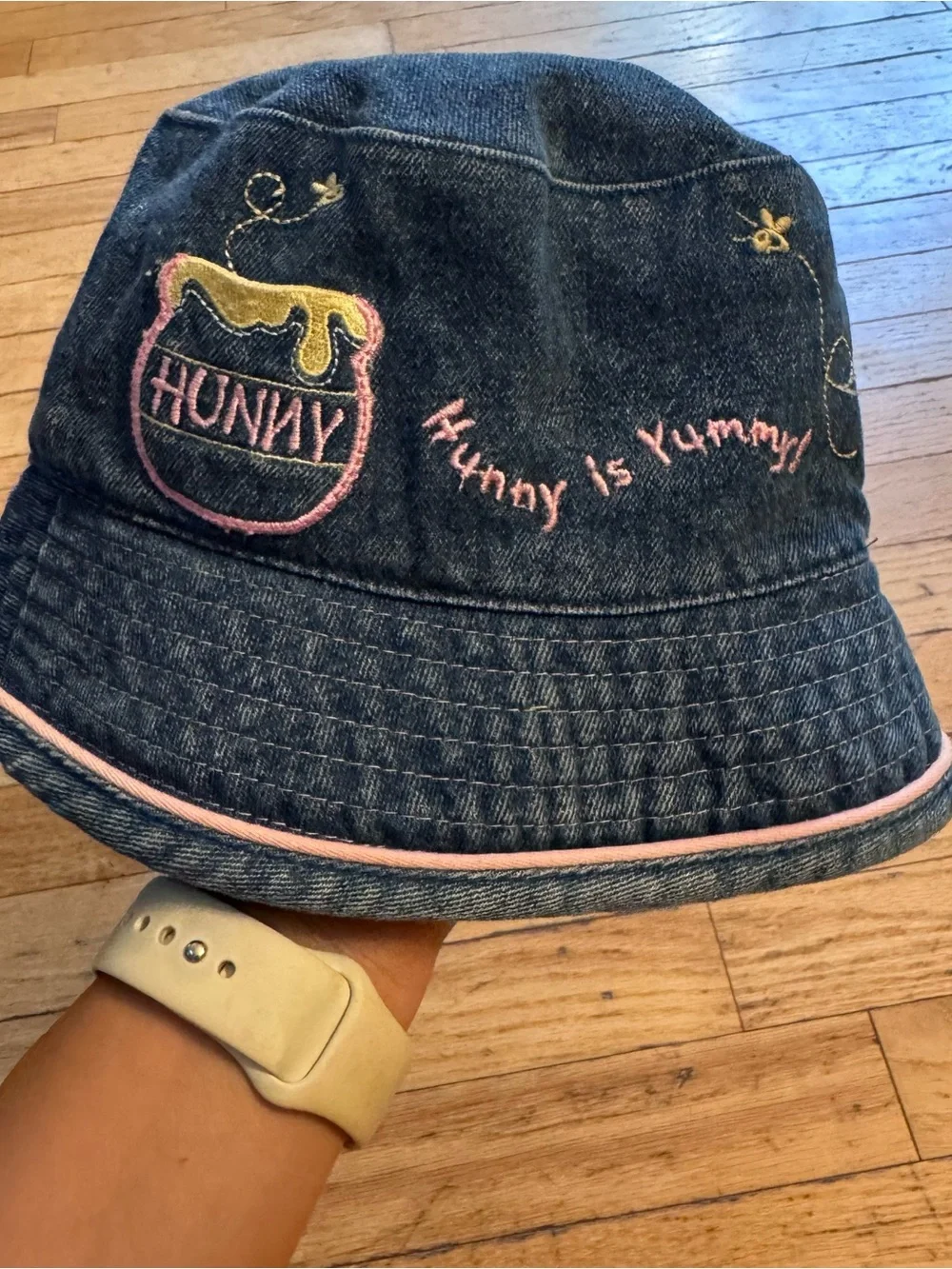 Disney Winnie the Pooh Denim Bucket Hat Toddler Blue Hunny is Yummy Vintage